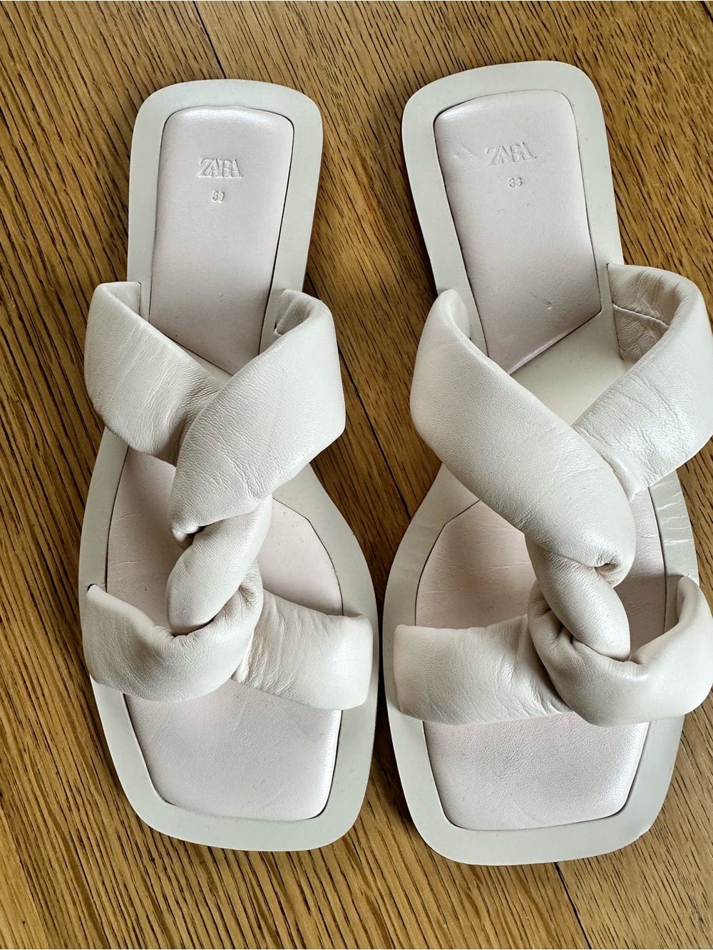 Zara Leather Knot Sandal Slides Off White Size 7.5 - Picture 4 of 11
